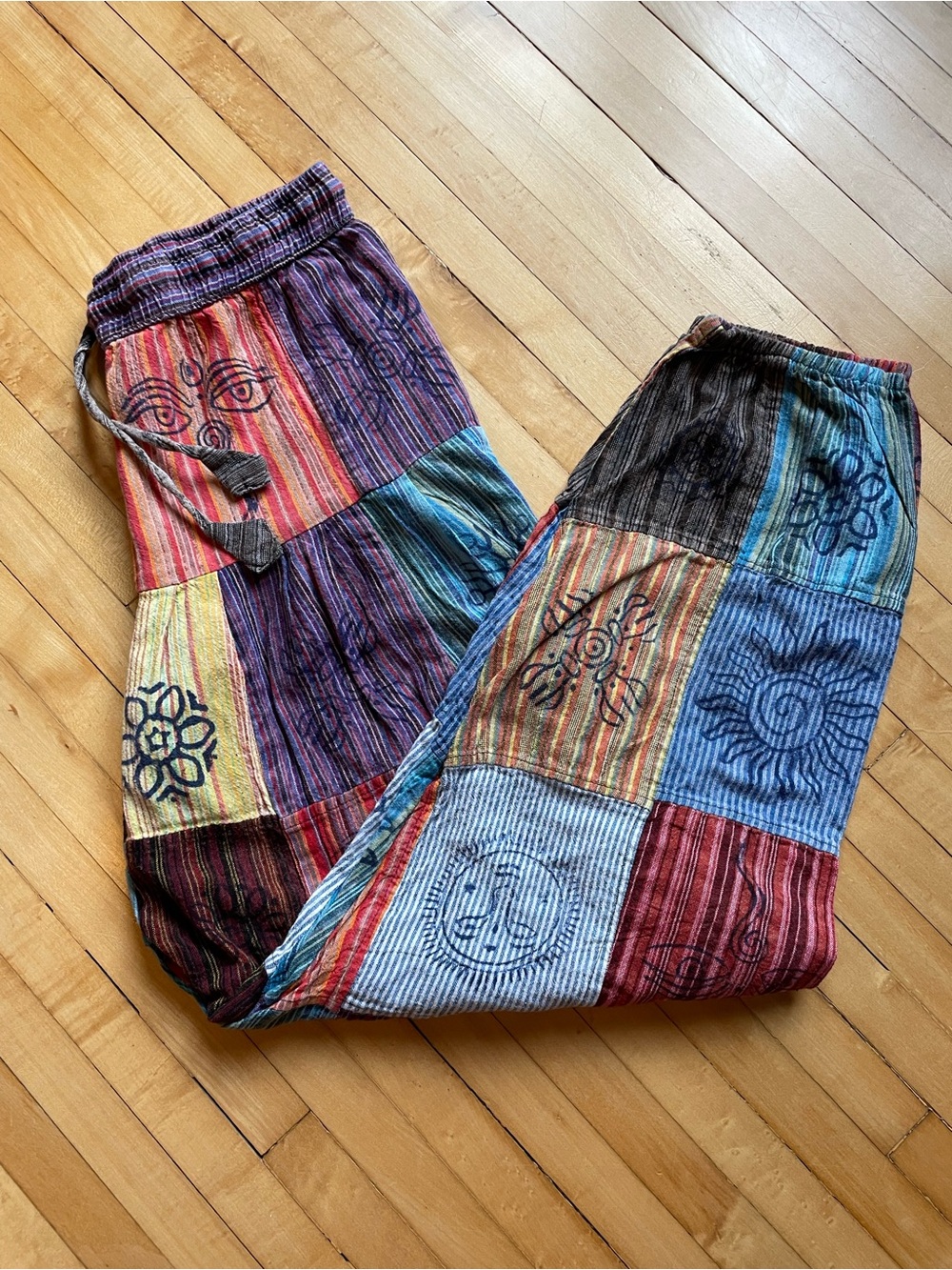 RISING INTERNATIONAL Patchwork Jogger Balloon Pants Sun Mixed Print Cotton Boho